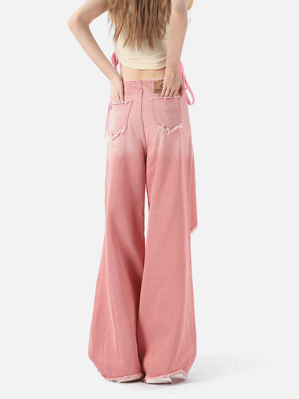 Beatrice - Losvallende Jeans met Franje en Letters