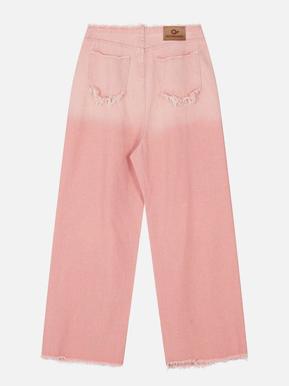 Beatrice - Losvallende Jeans met Franje en Letters