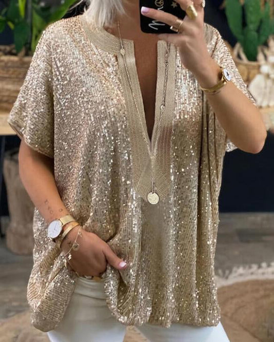 Polly - Elegante Pailletten-Bluse met V-hals voor Vrouwen