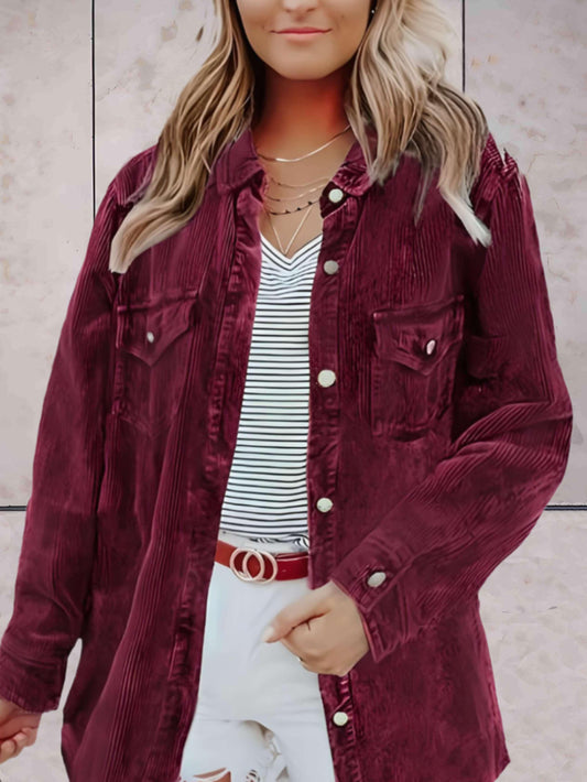 Karla - Bordeaux lange jas met knopen en zakken