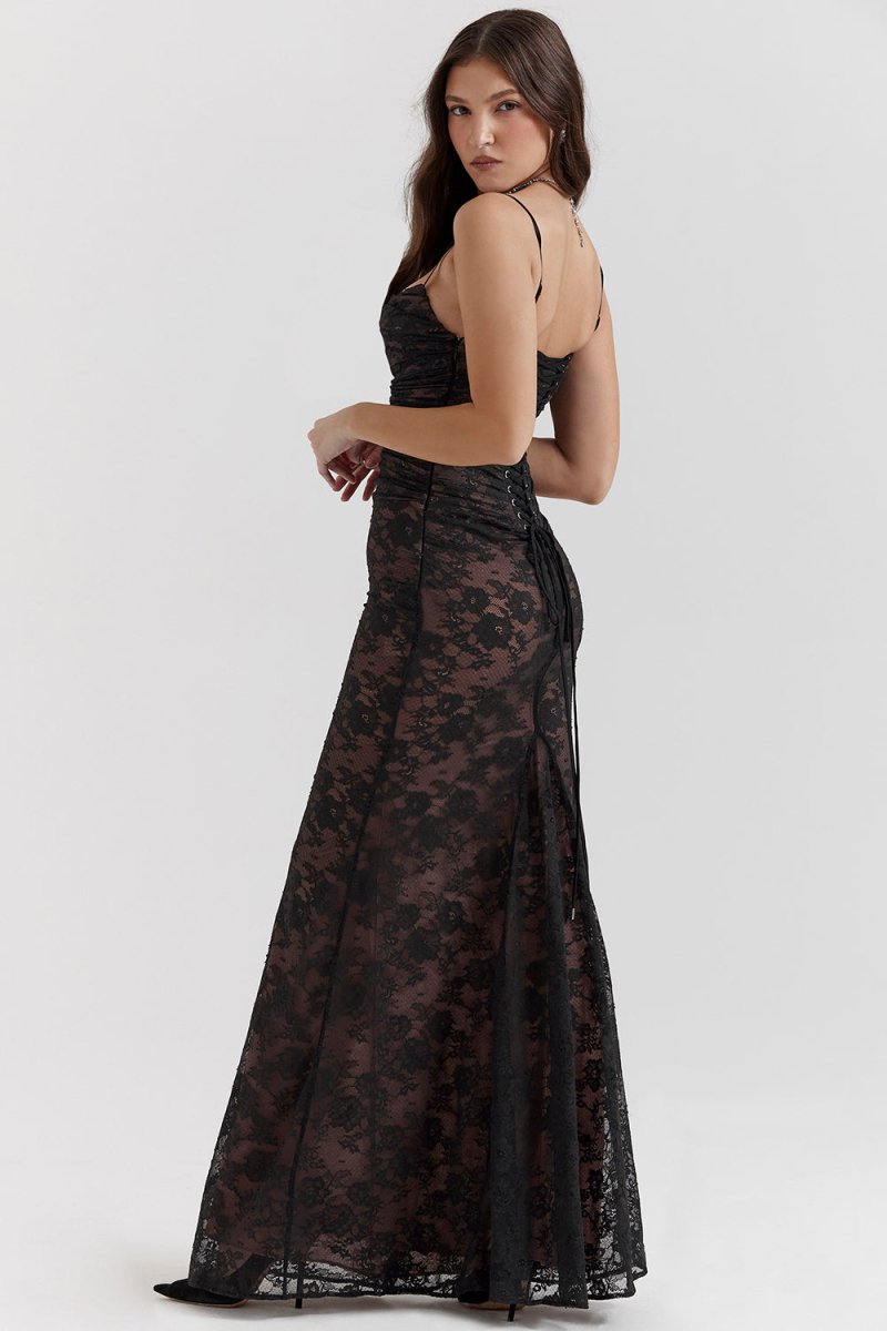 Alina - Dames Elegant Kant Korset Bodycon Jurk met Aantrekkoord Taille