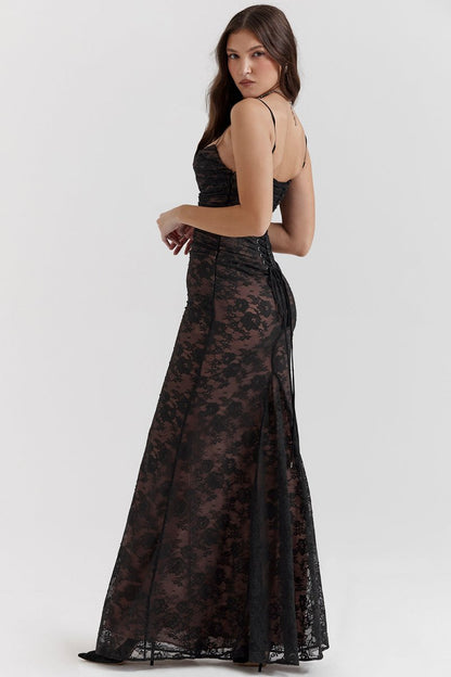 Alina - Dames Elegant Kant Korset Bodycon Jurk met Aantrekkoord Taille