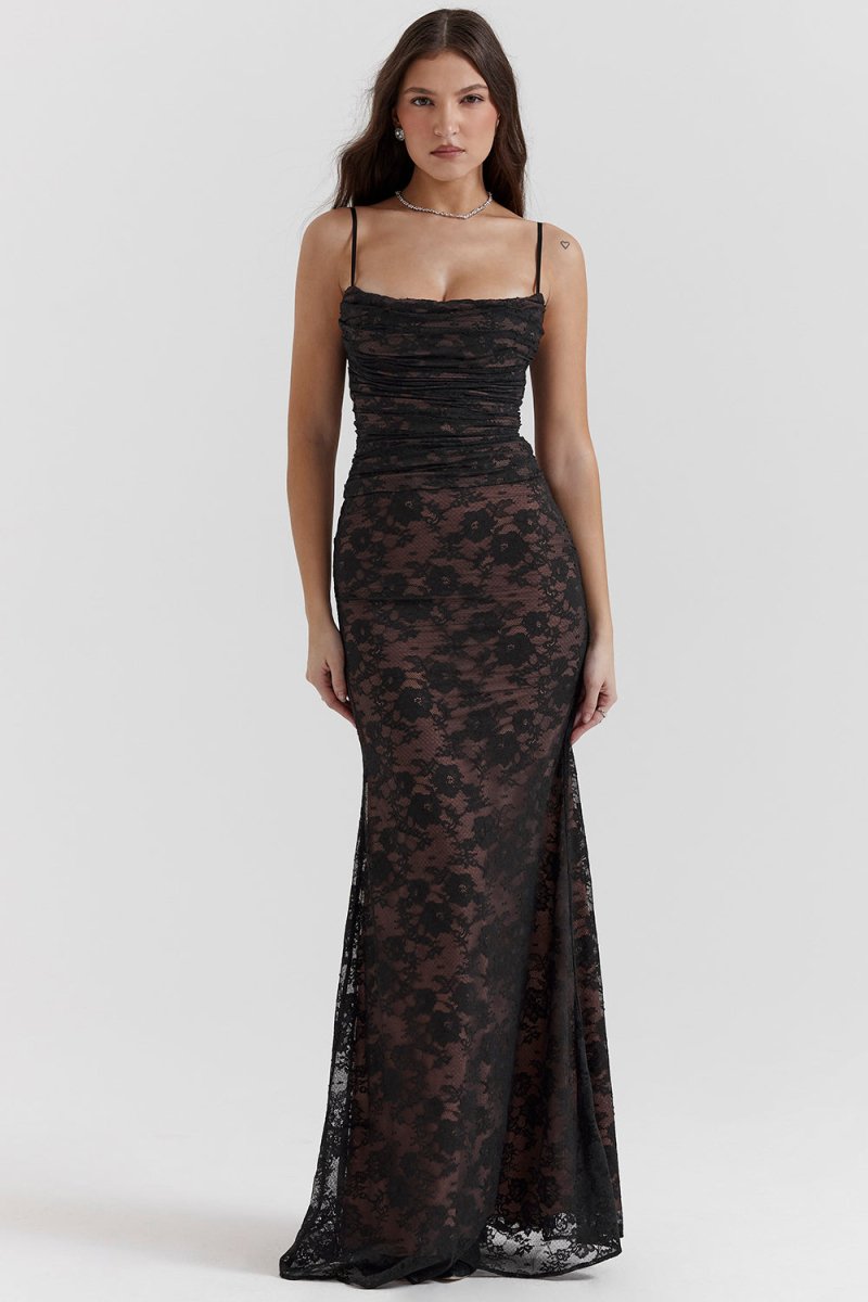 Alina - Dames Elegant Kant Korset Bodycon Jurk met Aantrekkoord Taille