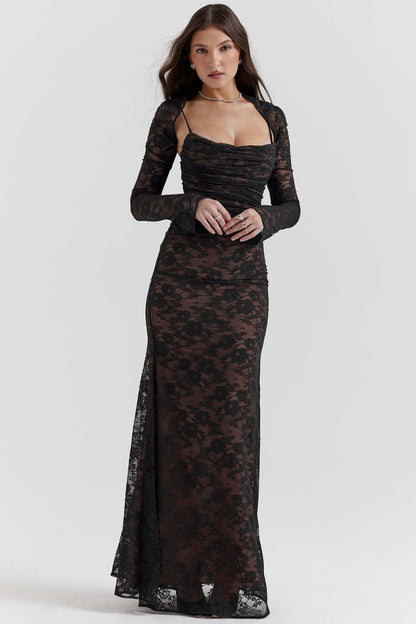 Alina - Dames Elegant Kant Korset Bodycon Jurk met Aantrekkoord Taille