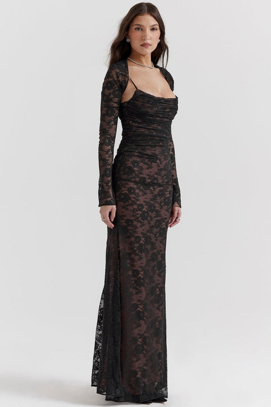 Alina - Dames Elegant Kant Korset Bodycon Jurk met Aantrekkoord Taille