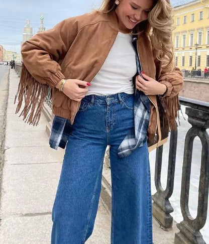 Bruin suède jack met franjes