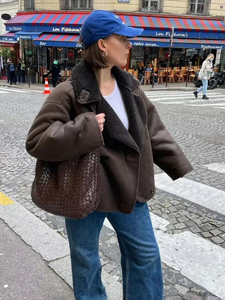 Bruine oversized jas met teddy