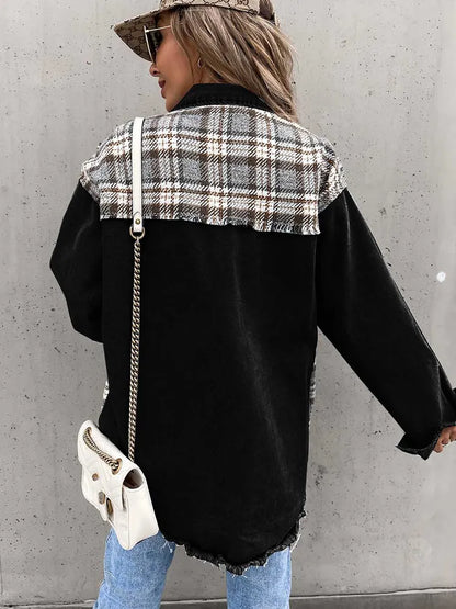 Spijkerblouse met geruite print
