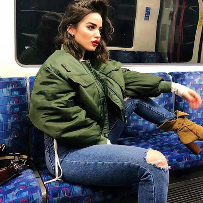 Groen bomberjack met zakken