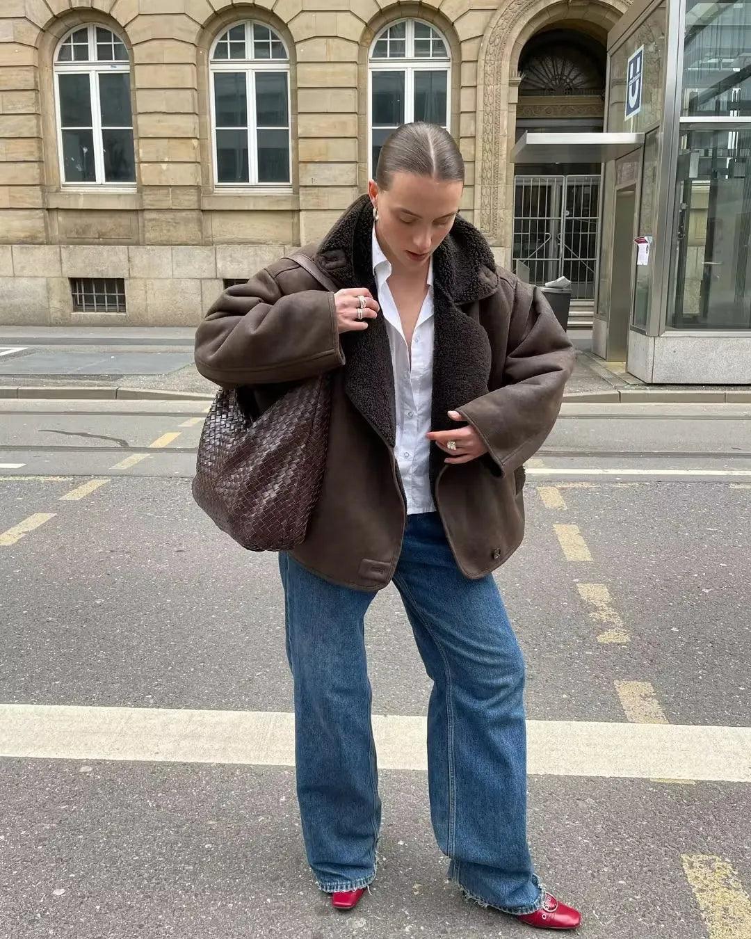 Bruine oversized jas met teddy