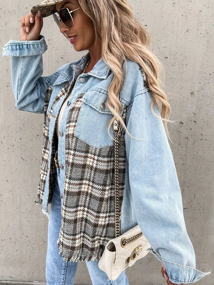 Spijkerblouse met geruite print