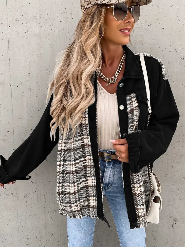 Spijkerblouse met geruite print