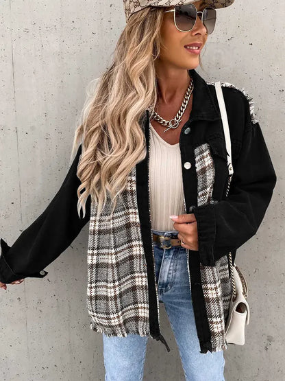 Spijkerblouse met geruite print