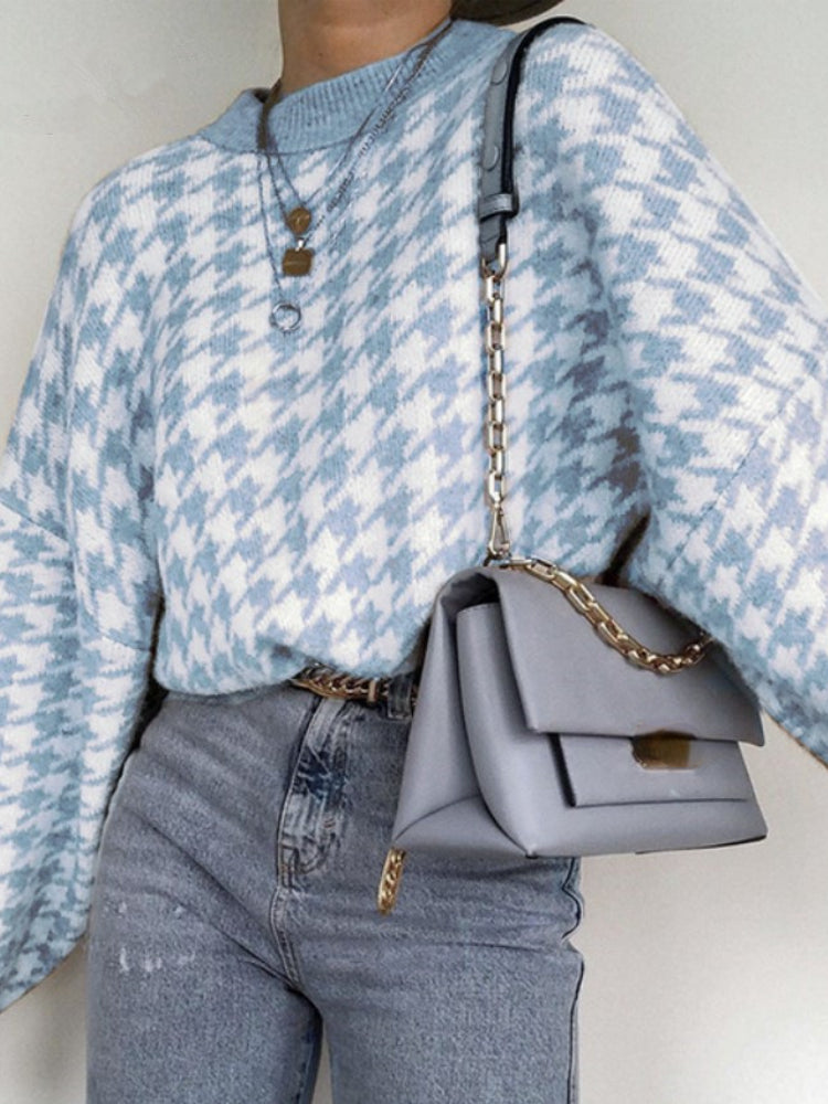 Blauw/wit geruite trui