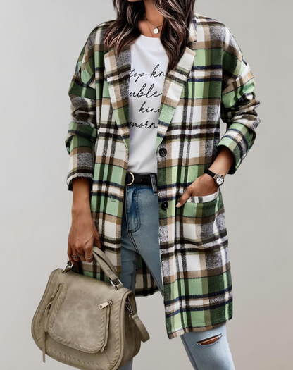 Maxinne | Oversized en lang geruit jack met zijzakken