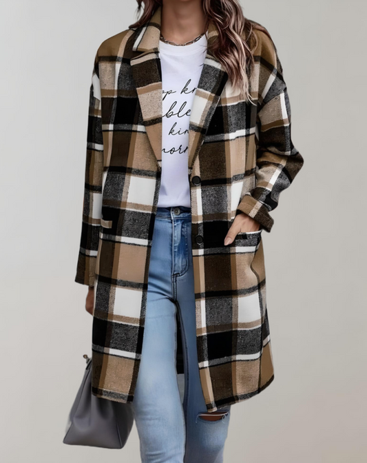 Maxinne | Oversized en lang geruit jack met zijzakken