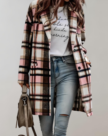 Maxinne | Oversized en lang geruit jack met zijzakken