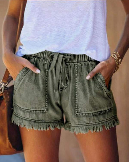 Trudy - Effen Denim Shorts met Trekkoord