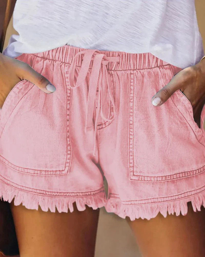 Trudy - Effen Denim Shorts met Trekkoord