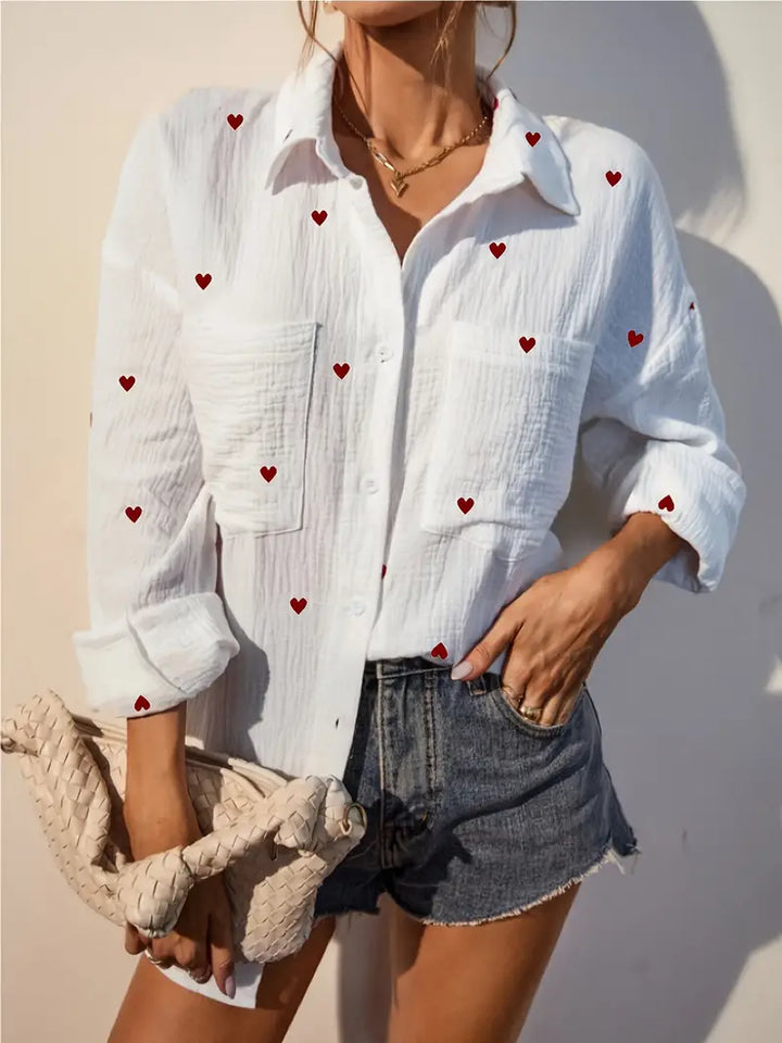 Geneva - Bluse met hartjesprint en kraag