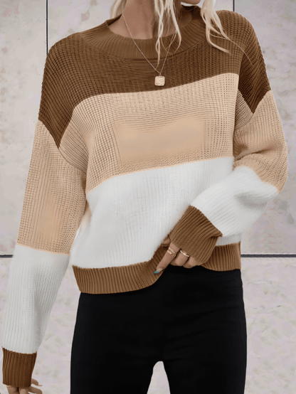 Olivia - Horizontale driekleurige oversized trui met ronde hals