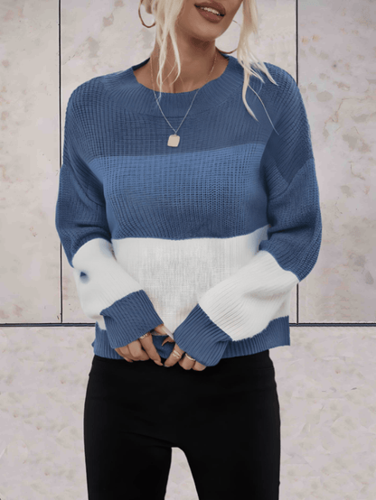 Olivia - Horizontale driekleurige oversized trui met ronde hals