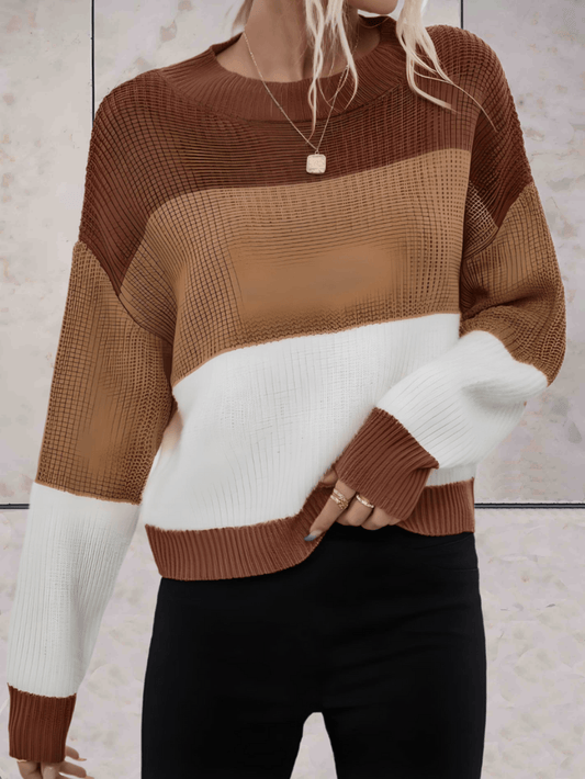 Olivia - Horizontale driekleurige oversized trui met ronde hals