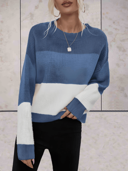Olivia - Horizontale driekleurige oversized trui met ronde hals
