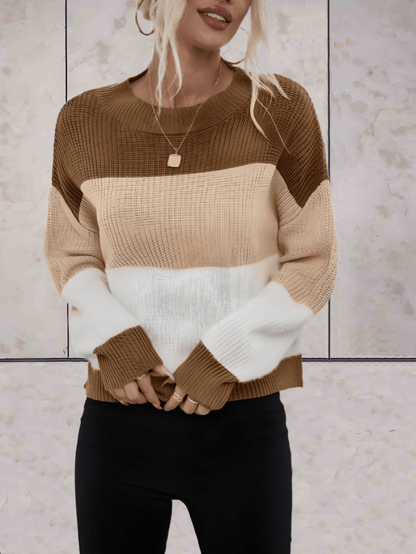 Olivia - Horizontale driekleurige oversized trui met ronde hals