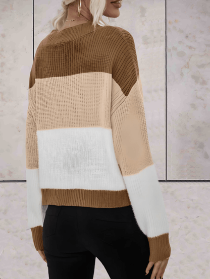 Olivia - Horizontale driekleurige oversized trui met ronde hals