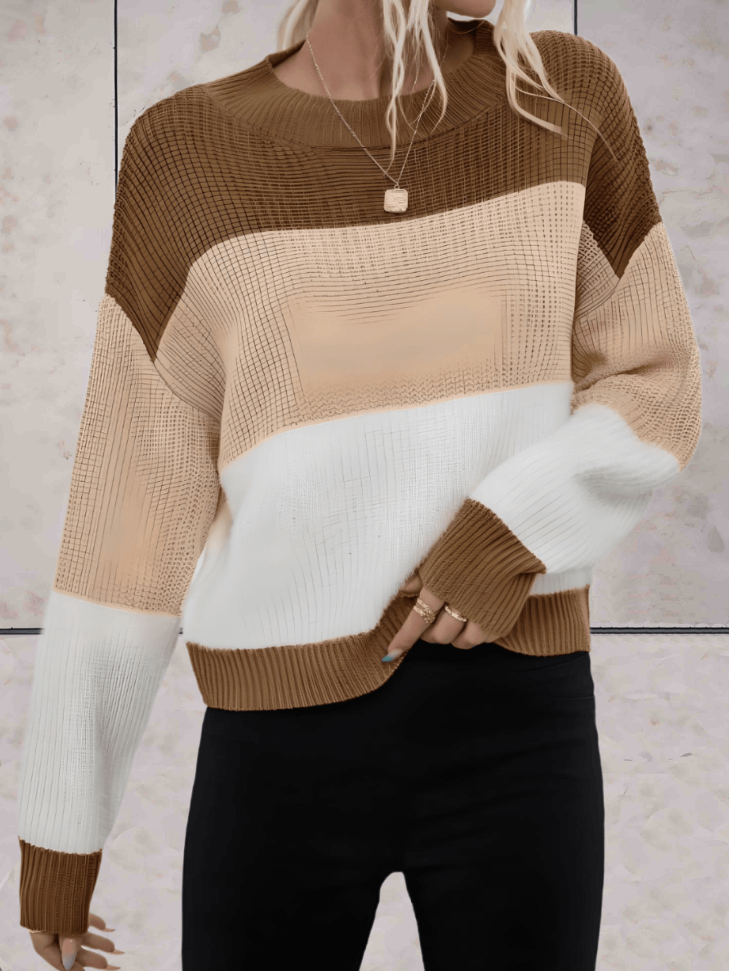 Olivia - Horizontale driekleurige oversized trui met ronde hals