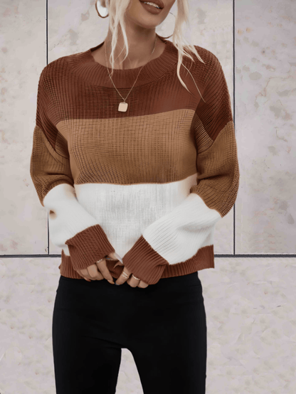 Olivia - Horizontale driekleurige oversized trui met ronde hals