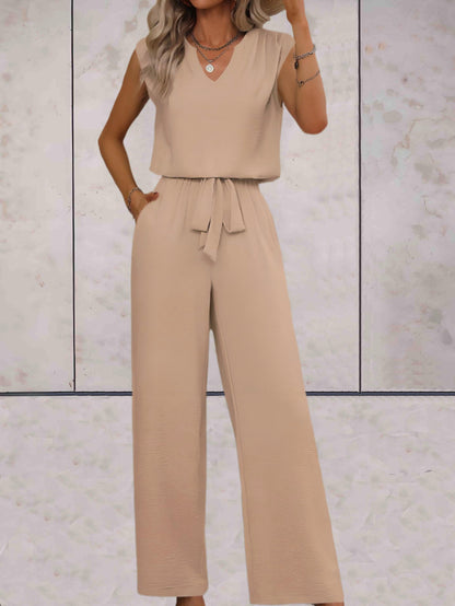 Veronica |  Effen 2-delige setjes eenvoudig en chique v-uitsnijding voor en met strikbandjes in de taille