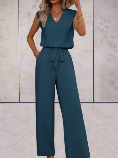 Veronica |  Effen 2-delige setjes eenvoudig en chique v-uitsnijding voor en met strikbandjes in de taille