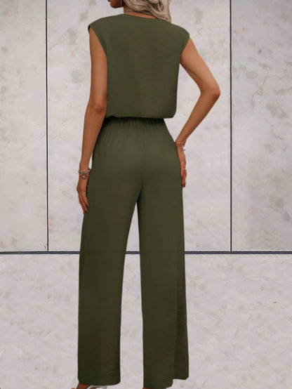 Veronica |  Effen 2-delige setjes eenvoudig en chique v-uitsnijding voor en met strikbandjes in de taille