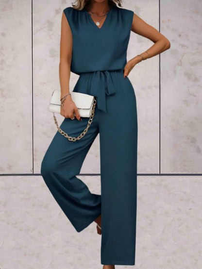 Veronica |  Effen 2-delige setjes eenvoudig en chique v-uitsnijding voor en met strikbandjes in de taille