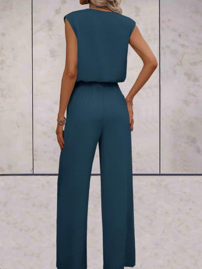 Veronica |  Effen 2-delige setjes eenvoudig en chique v-uitsnijding voor en met strikbandjes in de taille