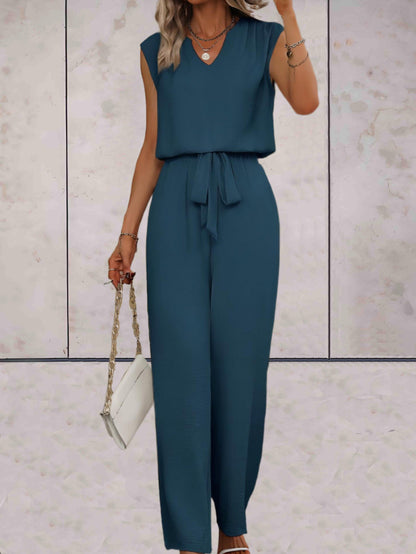 Veronica |  Effen 2-delige setjes eenvoudig en chique v-uitsnijding voor en met strikbandjes in de taille