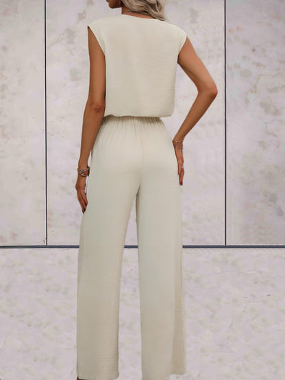 Veronica |  Effen 2-delige setjes eenvoudig en chique v-uitsnijding voor en met strikbandjes in de taille