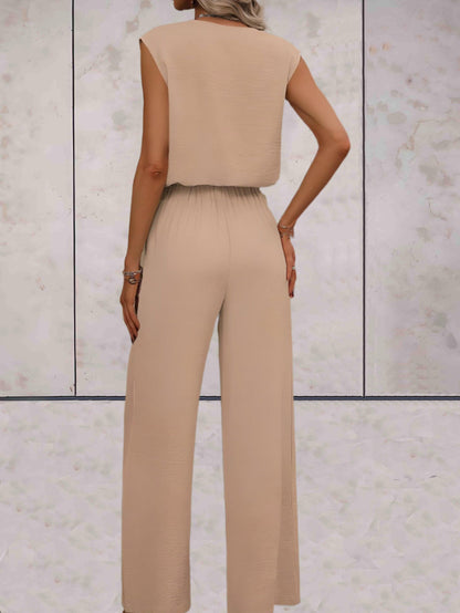 Veronica |  Effen 2-delige setjes eenvoudig en chique v-uitsnijding voor en met strikbandjes in de taille