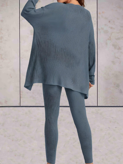 Sierra - comfortabele casual set van hoog getailleerde broek met knoop, crop top zonder mouwen en een oversized sweater