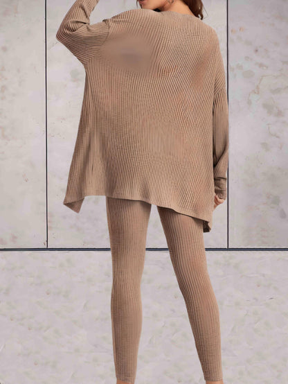 Sierra - comfortabele casual set van hoog getailleerde broek met knoop, crop top zonder mouwen en een oversized sweater