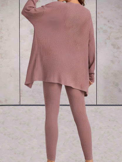 Sierra - comfortabele casual set van hoog getailleerde broek met knoop, crop top zonder mouwen en een oversized sweater