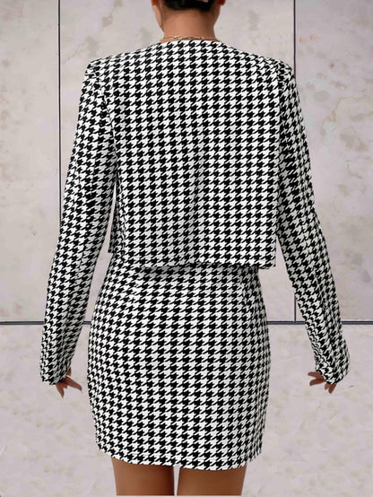 Morgan - Zwart wit geruit design 2-delige set met korte blazer met bijpassende hoog getailleerde rok