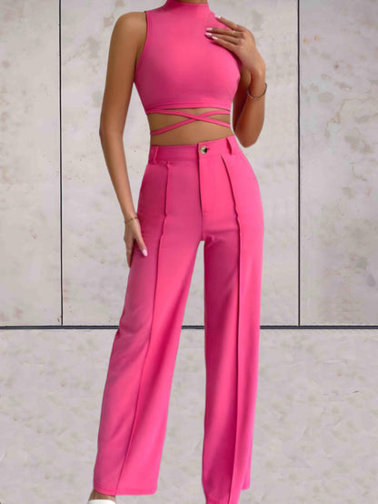 Apolline -  2-delige set coltrui mouwloos met x tie-design in het middengedeelte en een high-waisted coördinaten