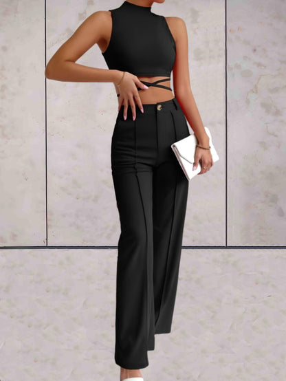 Apolline -  2-delige set coltrui mouwloos met x tie-design in het middengedeelte en een high-waisted coördinaten