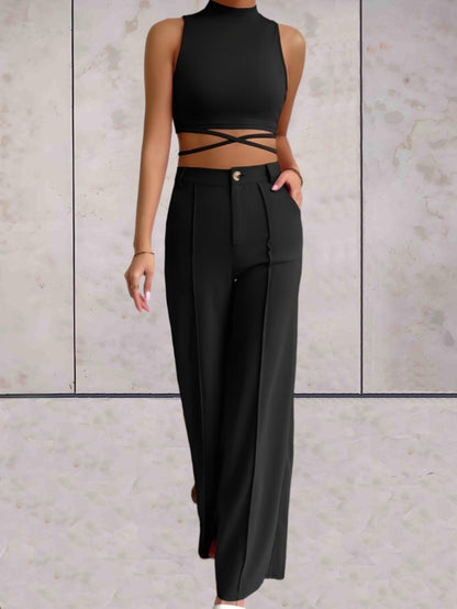 Apolline -  2-delige set coltrui mouwloos met x tie-design in het middengedeelte en een high-waisted coördinaten