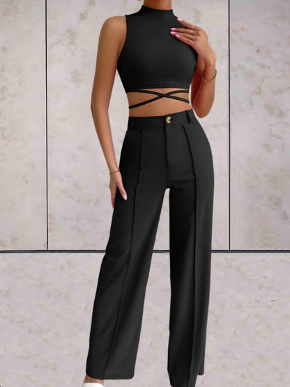 Apolline -  2-delige set coltrui mouwloos met x tie-design in het middengedeelte en een high-waisted coördinaten