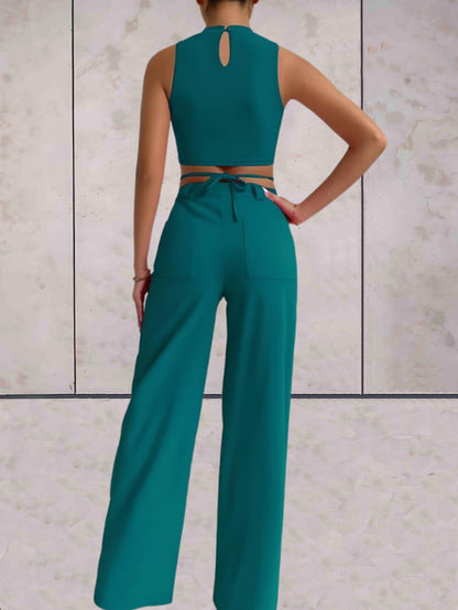 Apolline -  2-delige set coltrui mouwloos met x tie-design in het middengedeelte en een high-waisted coördinaten