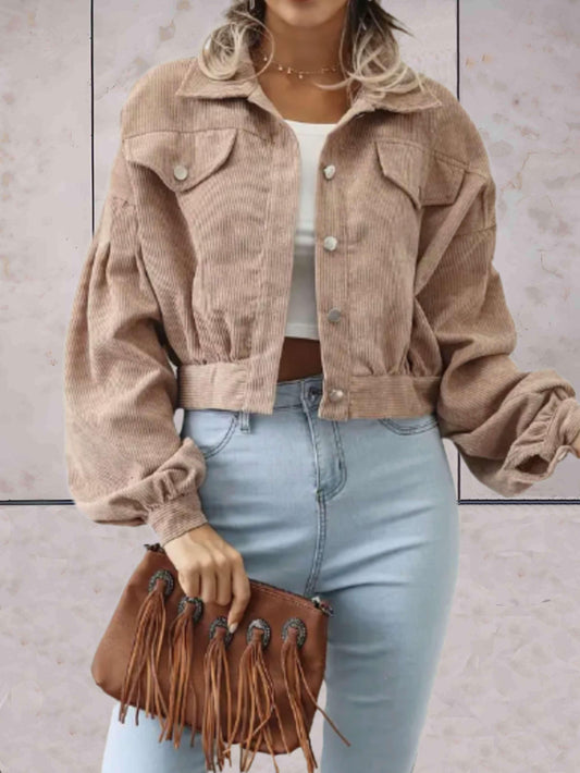 Olivia - Goed passende bruine cropped jas met wijde mouwen